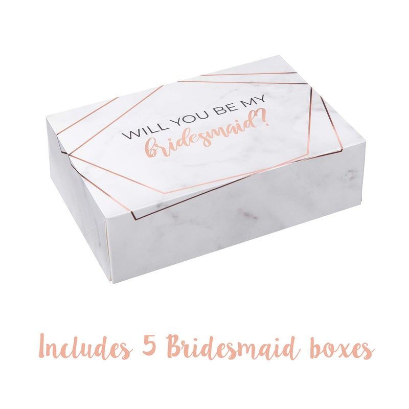 Pop Fizz Designs Bridesmaid Proposal Box Set I 6 Pack I 1 Maid of Honor Proposal Box and 5 Will You be My Bridesmaid Boxes I Marble with Gold Foil Bridesmaid Box for Bridesmaid Gifts - Image 4